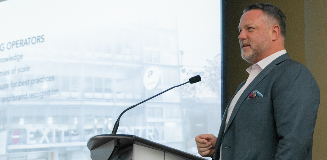 Michael Giles presenting at the Building Lasting Change 2018 conference in Toronto.